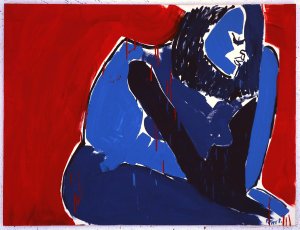 Akt mit rot und blau gemalt